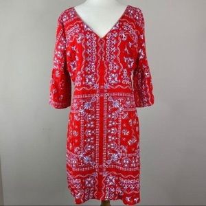 Skies Are Blue Bell Sleeve Dress XL Red And Blue